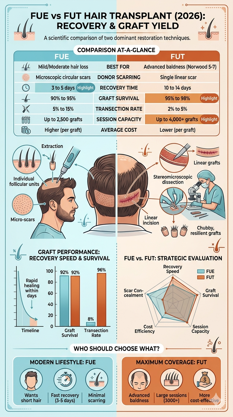 FUE vs FUT Hair Transplant: Recovery and Graft Yield