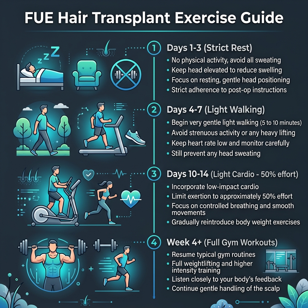 Infographic - How Long After FUE Hair Transplant Can I Exercise? Safe Timeline & Rules