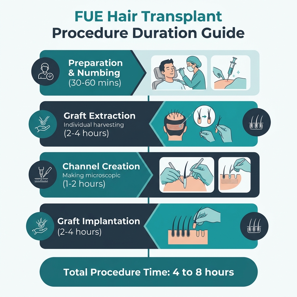 Infographic - How Long Does FUE Hair Transplant Procedure Take?