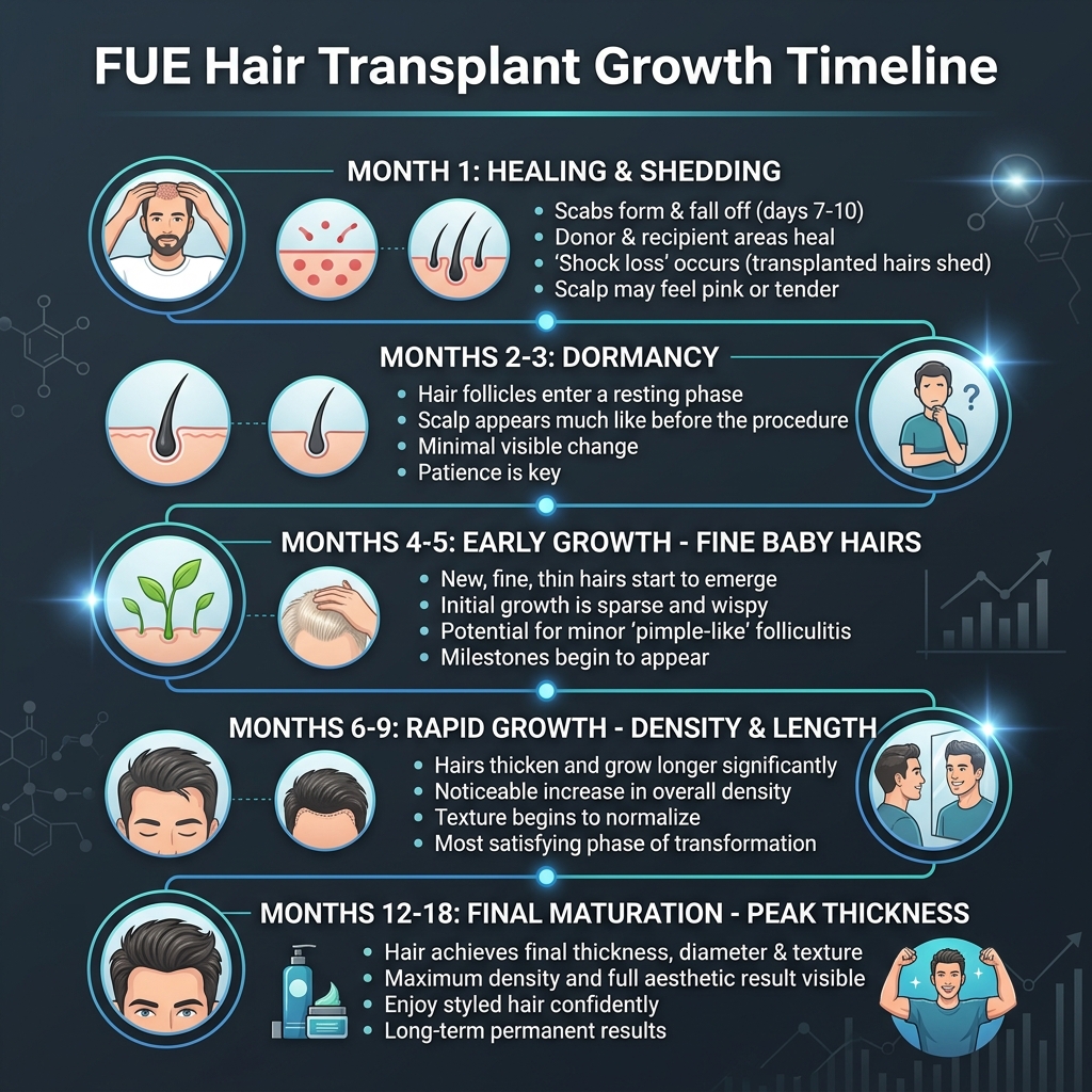 Infographic - How Long Does FUE Hair Transplant Take to Grow? Month-by-Month Guide