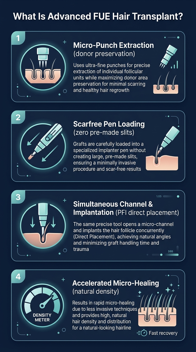 Infographic - What Is Advanced FUE Hair Transplant? PFI Technique, Benefits & Recovery