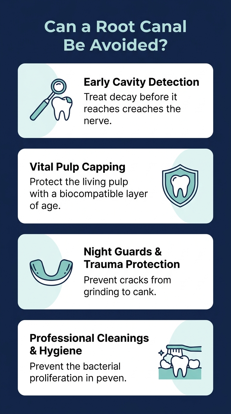 Infographic - Can a Root Canal Be Avoided? Prevention, Pulp Capping & Alternatives Guide