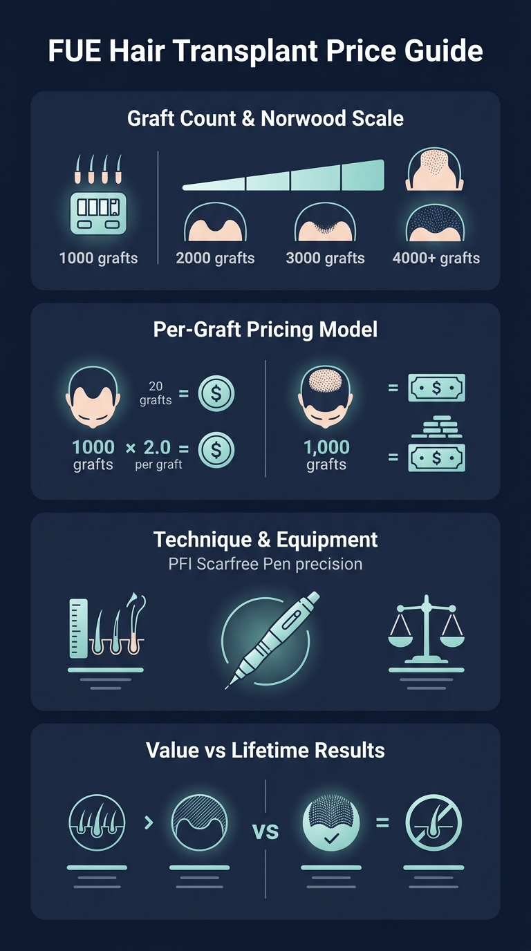 Infographic - What Is FUE Hair Transplant Price? Cost Breakdown, Per-Graft Rates & PFI Guide