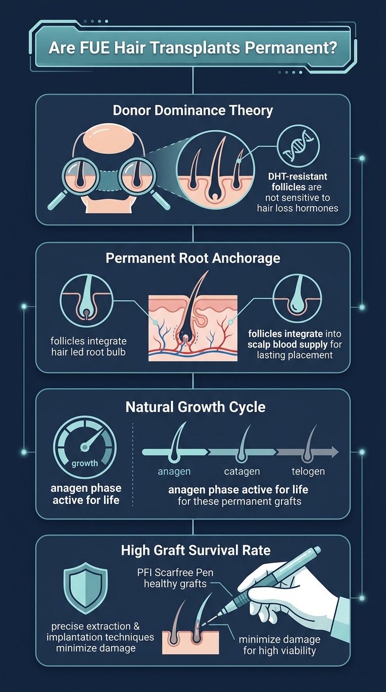 Infographic - Are FUE Hair Transplants Permanent? Science, Graft Longevity & PFI Guide