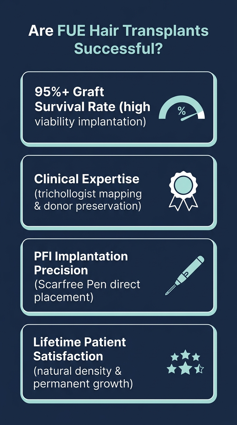 Infographic - Are FUE Hair Transplants Successful? Success Rates, Growth Yield & PFI Guide
