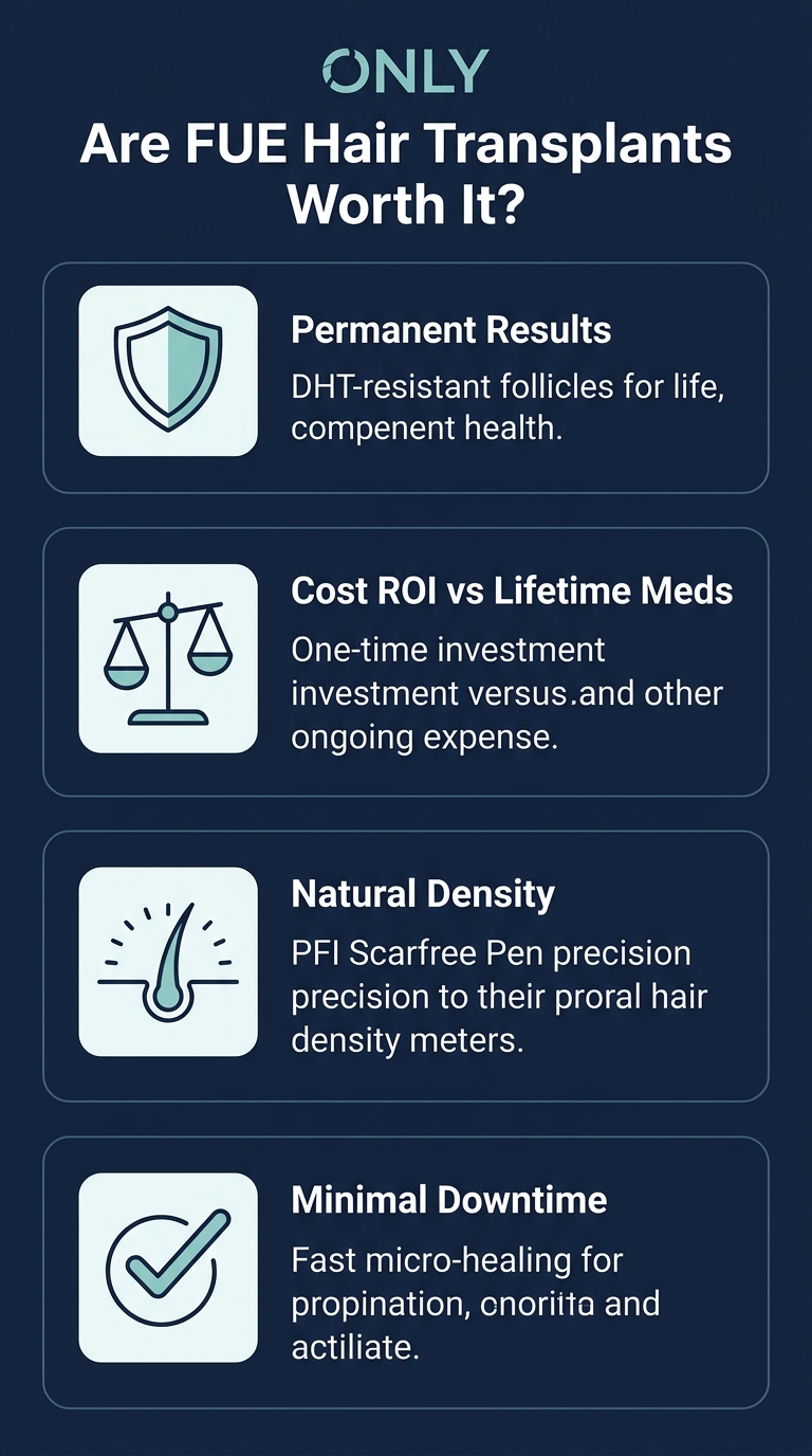 Infographic - Are FUE Hair Transplants Worth It? Lifetime Value, ROI & PFI Guide