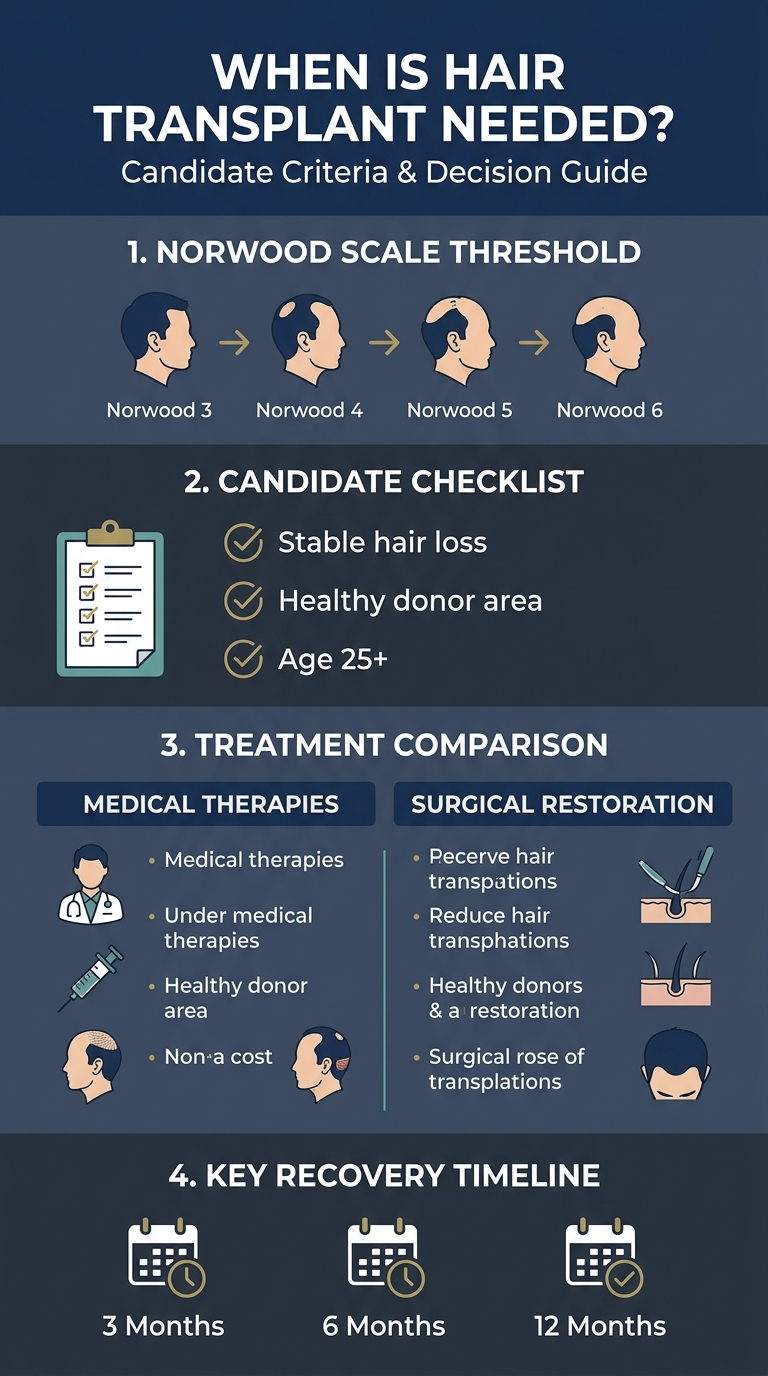 Infographic - When Hair Transplant Is Needed: Indications, Candidate Criteria & Treatment Guide