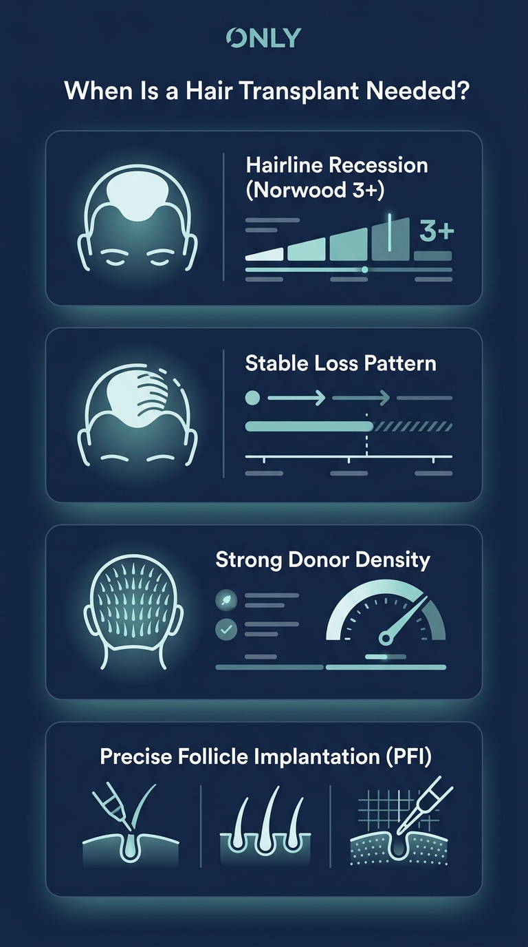 Infographic - When Is a Hair Transplant Needed? Key Signs, Norwood Scale & PFI Guide