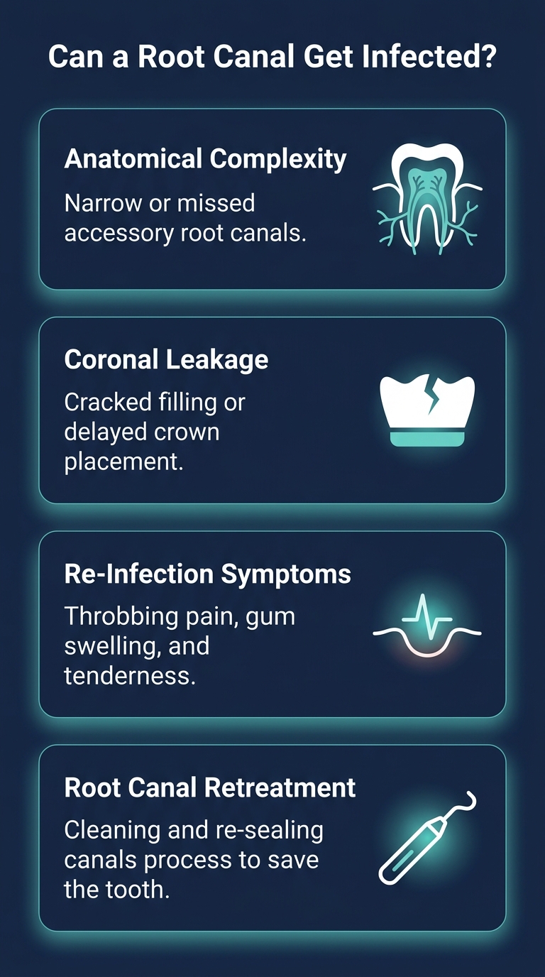 Infographic - Can a Root Canal Get Infected? Causes, Symptoms & Retreatment Guide