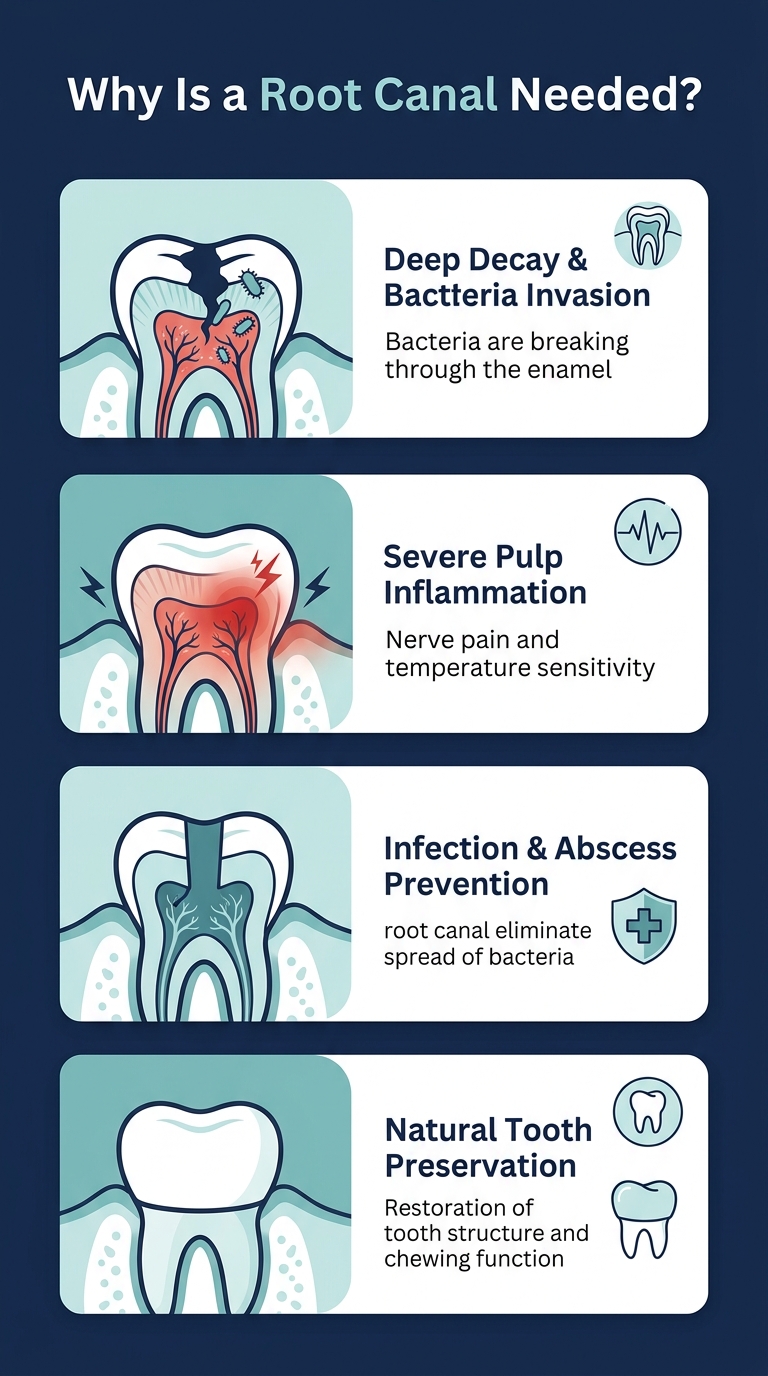 Infographic - Why Is a Root Canal Needed? Symptoms, Causes & Tooth Preservation Guide