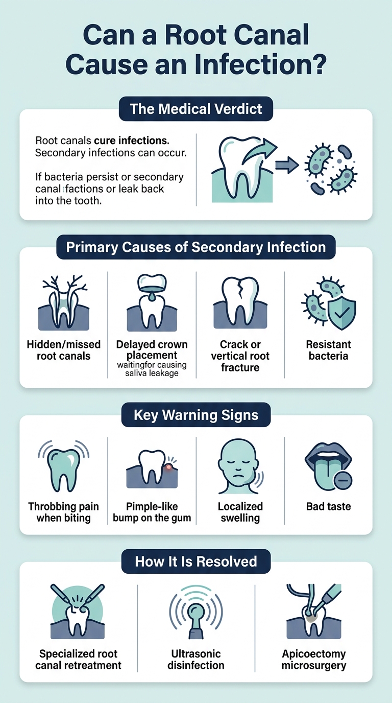 Infographic - Can a Root Canal Cause Infection? Facts, Warning Signs & Solutions