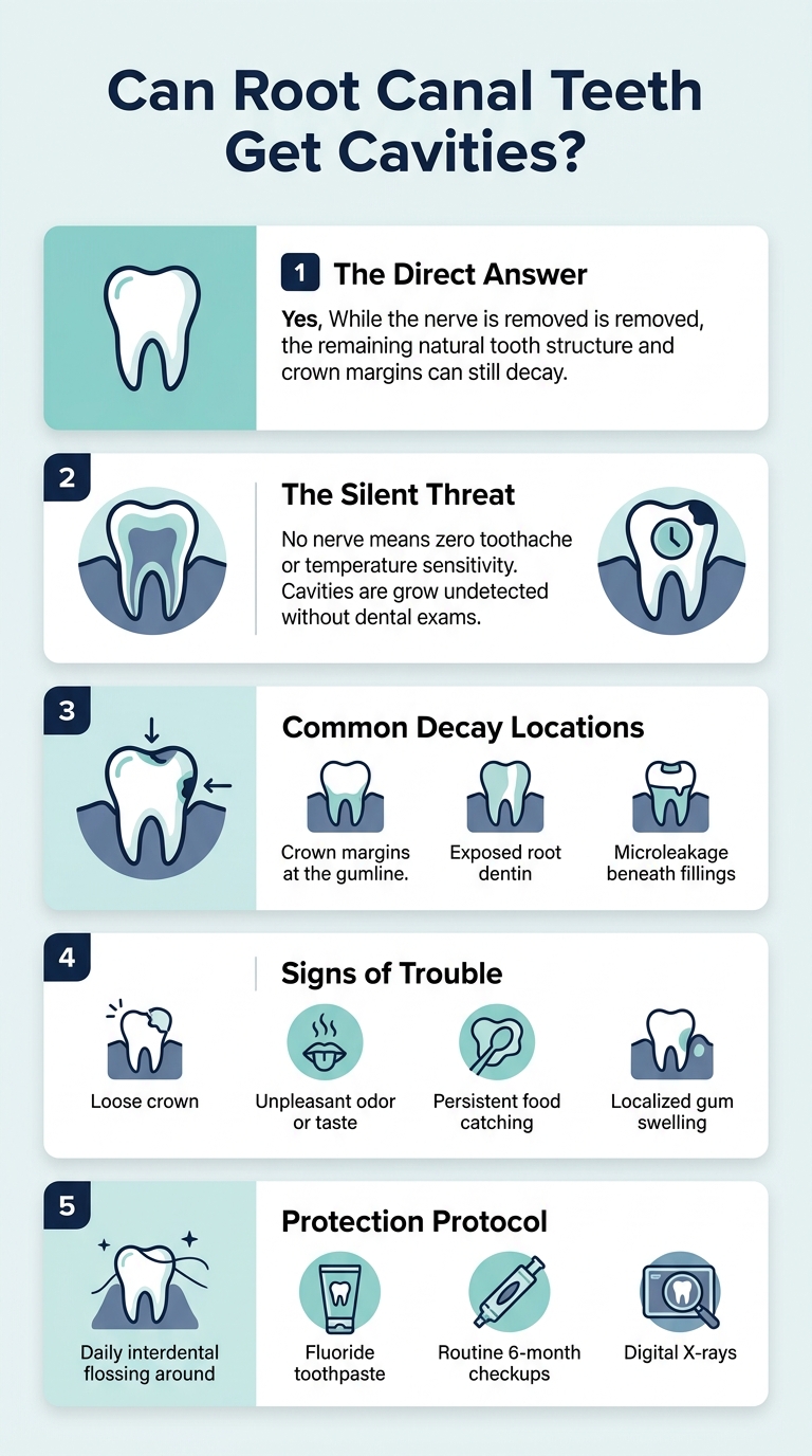 Infographic - Can Root Canal Teeth Get Cavities? Causes, Hidden Signs & Prevention