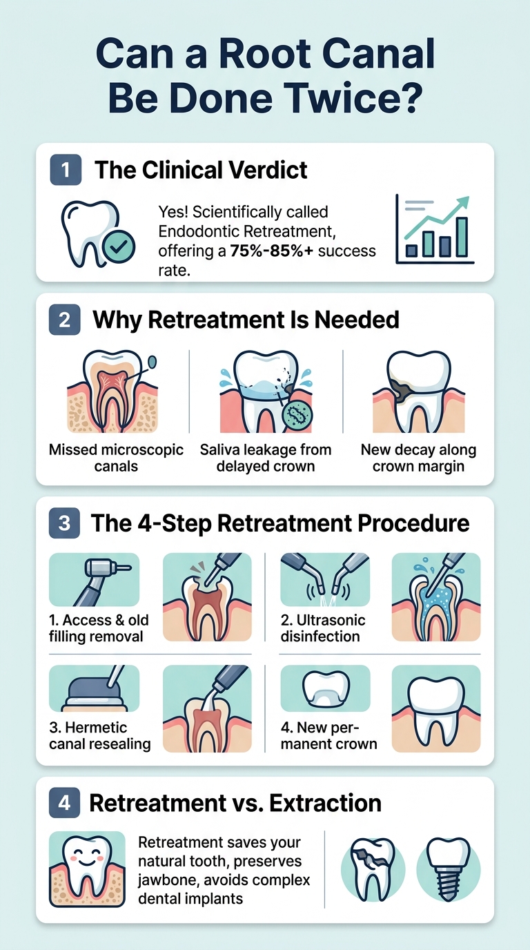 Infographic - Can a Root Canal Be Done Twice on the Same Tooth? Retreatment Guide & Success Rates