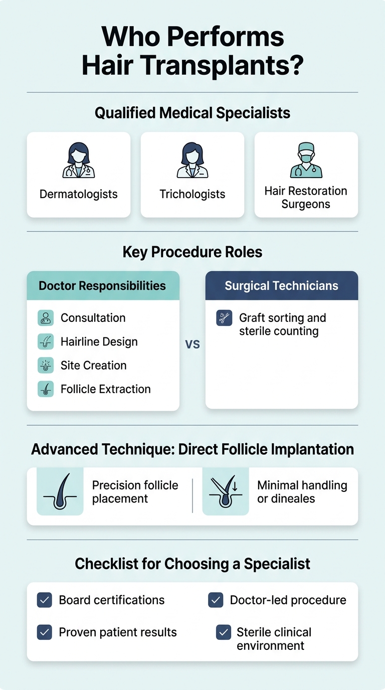Infographic - Who Performs Hair Transplants? Specialists, Qualifications & PFI Techniques