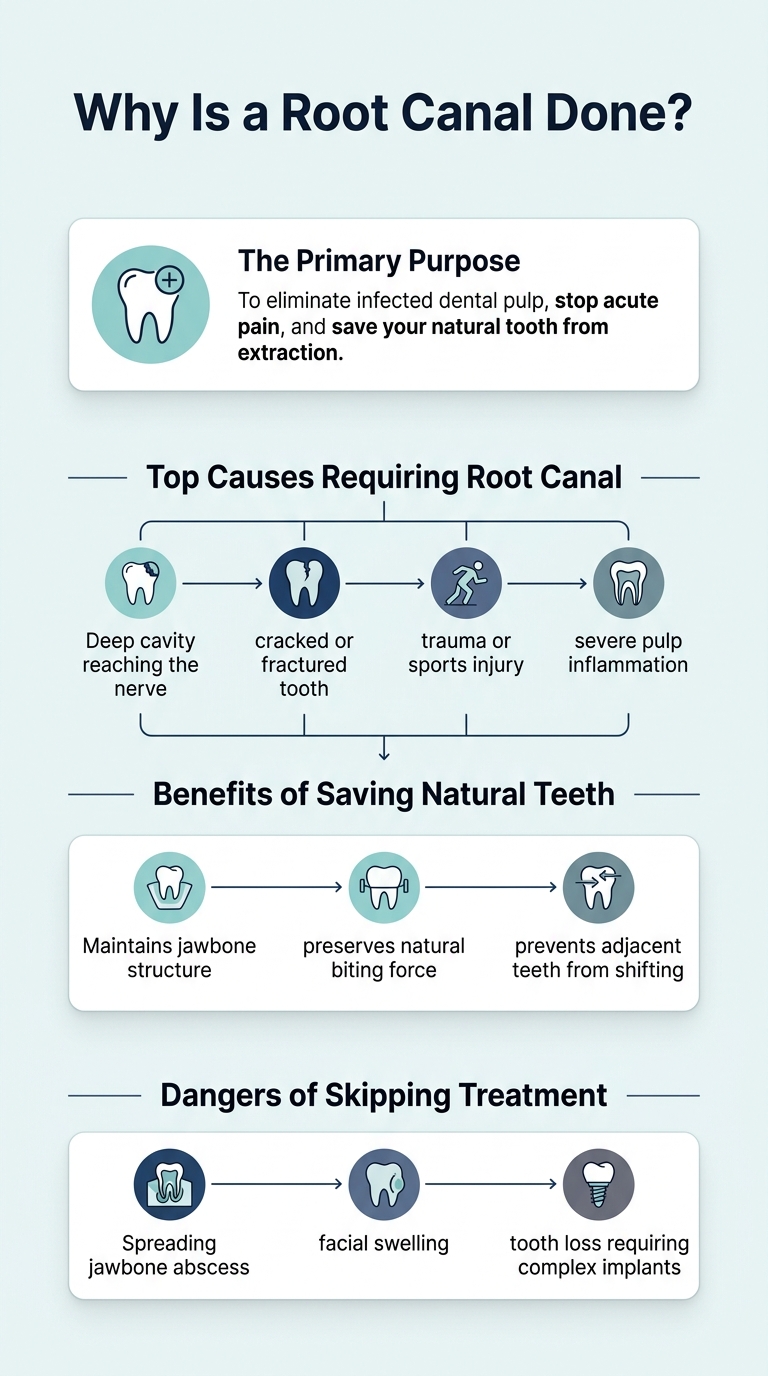 Infographic - Why Root Canal Is Done: Top Reasons, Procedure Steps & Benefits