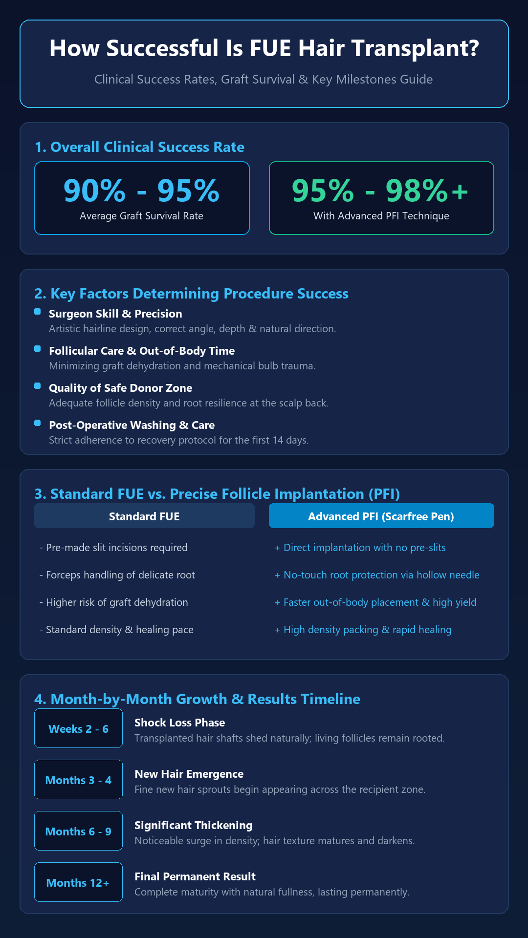 Infographic - How Successful Is FUE Hair Transplant? Success Rates, Growth Yield & PFI Guide