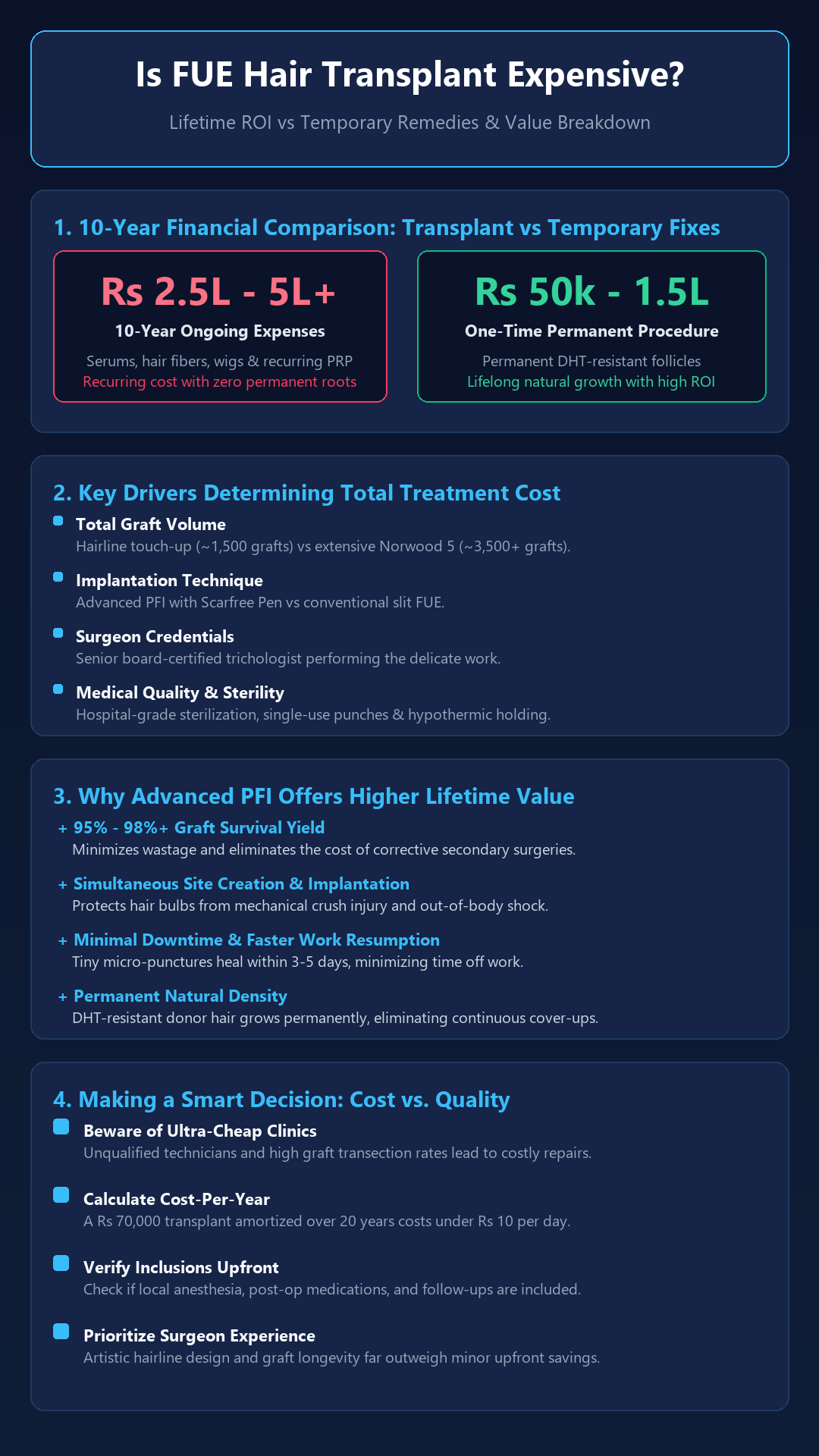 Infographic - Is FUE Hair Transplant Expensive? True Costs, Long-Term ROI & Value Guide