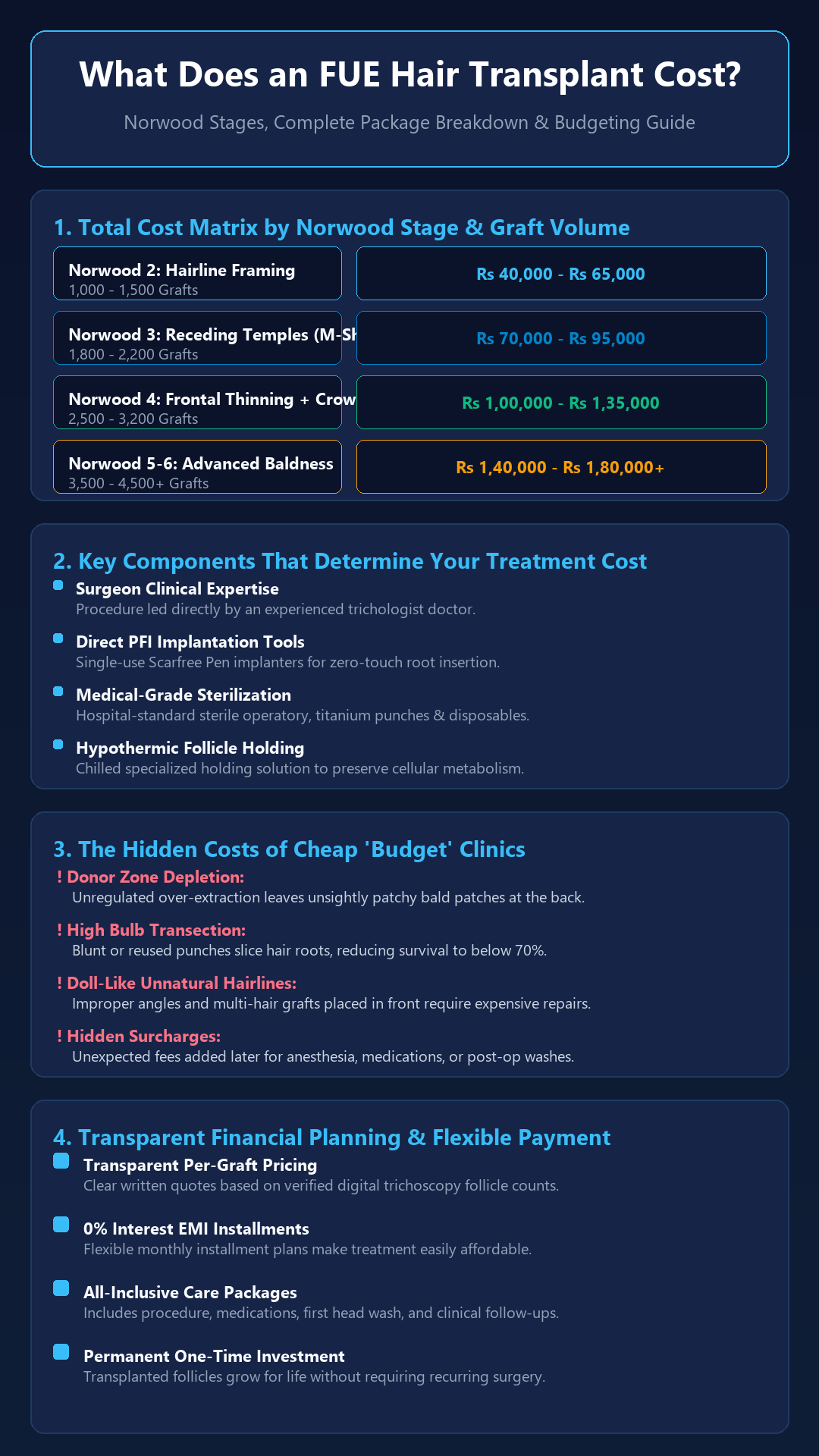 Infographic - What Does an FUE Hair Transplant Cost? Complete Cost Factors & Norwood Stage Guide
